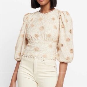 Express Puff Sleeve Crochet Floral Open Back Cottagecore Top